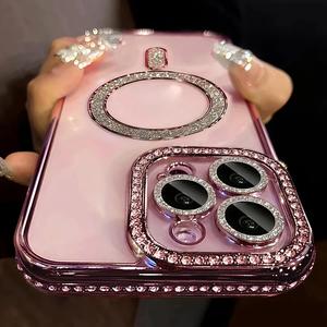 Nueva Funda Transparente de Lujo con Brillos y Diamantes para iPhone 17 16 15 14 Plus 13 12 11 Pro Max 17 Air Carga Inalámbrica Magnética Cubierta Trasera