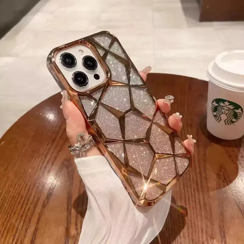 Case Glitter Luxury Quicksand Crystal Chrome 2 In 1 Compatible Iphone 7 8 7+ X Xs Xr 11 12 13 14 15 16 Pro Plus Promax Frame Casing CoverRCI278 8