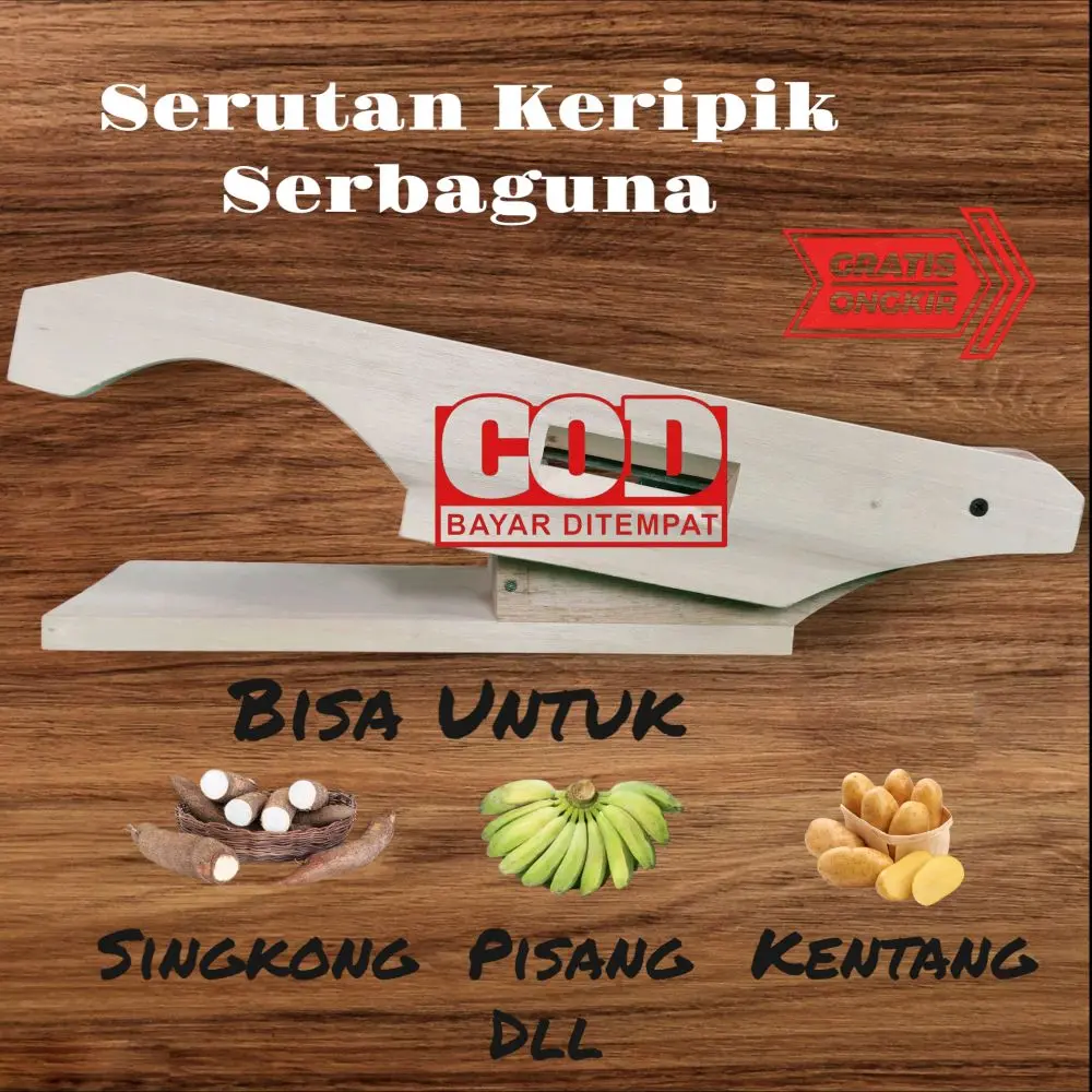 (COD) Serutan Multifungsi Kayu Solid dengan Pisau Stainless Steel Alat Dapur untuk Keripik Sayuran Buah COD
