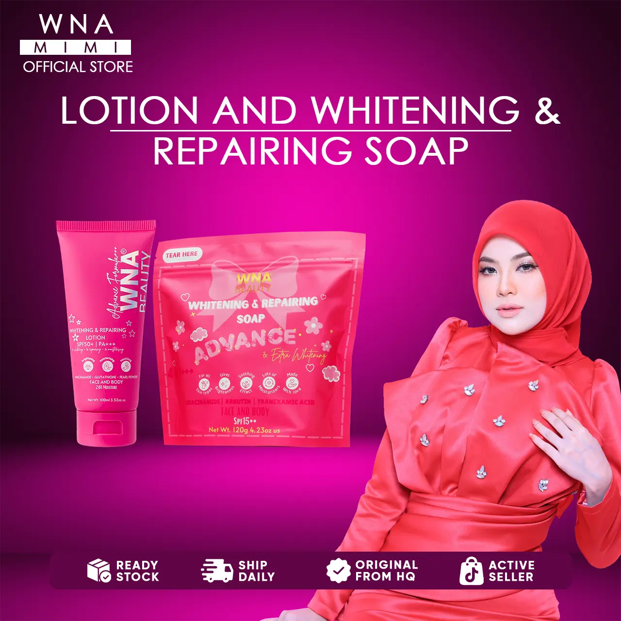 WNA Whitening Lotion: Hydrating & Radiance-Boosting Skin Care Solution 100ml Sabun dan Losyen Wan Nur Amirah Original HQ Mencerahkan Memutihkan Melembabkan SPF50 For Face and Body