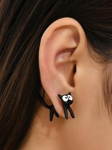Aretes colgantes de diseño de estrella, campana y gato para mujer, 1 par de aretes colgantes de dibujos animados para mujeres y niñas, joyería vintage kawaii para fiestas y decoración diaria