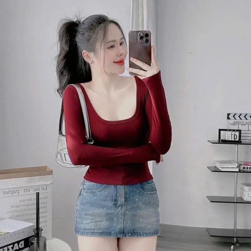 ÁO CROPTOP NỮ THUN TĂM BORIP TAY DÀI CỔ VUÔNG BODY NỮ