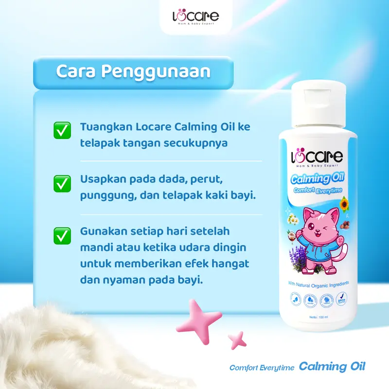 LOCARE CALMING OIL 100ml 2 PCS Untuk Baby Bayi Newborn dan ANAK HINGGA 7 TAHUN - MENENANGKAN - MELINDUNGI DARI NYAMUK - TIDUR NYENYAK - Mengurangi GATAL dan RUAM POPOK - Hangat Nyaman Untuk Si Kecil 4