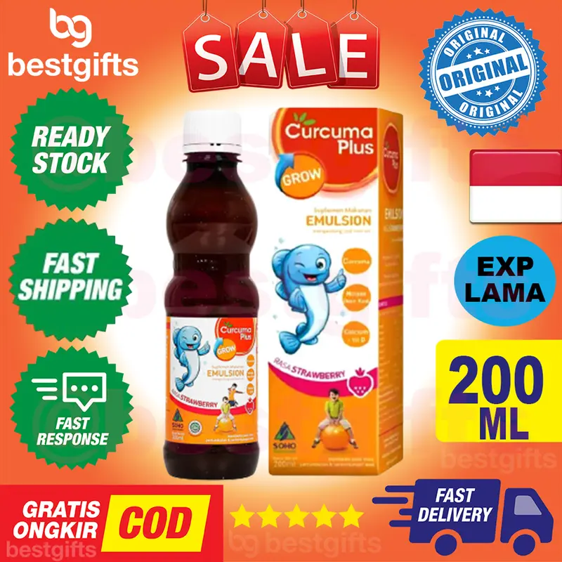 CURCUMA PLUS GROW EMULSION MENGANDUNG COD LIVER OIL SUPLEMEN  PENAMBAH NAFSU MAKAN ANAK 200 ML - RASA JERUK 1