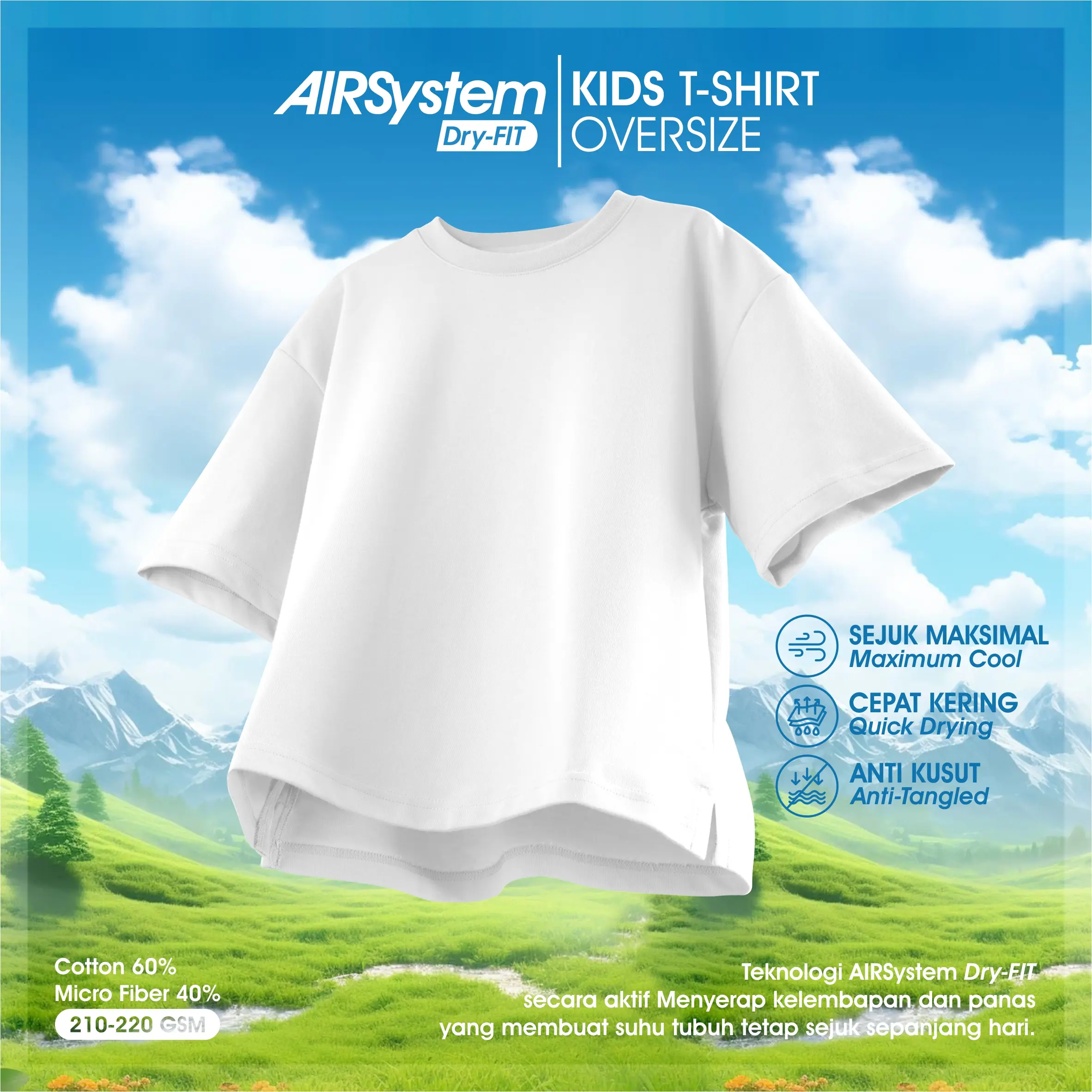 Kaos Anak Oversize T-Shirt Quick Dry Fit AIRSystem Micro Cotton Danbowl CMGKIDS Putih Fashion Unisex