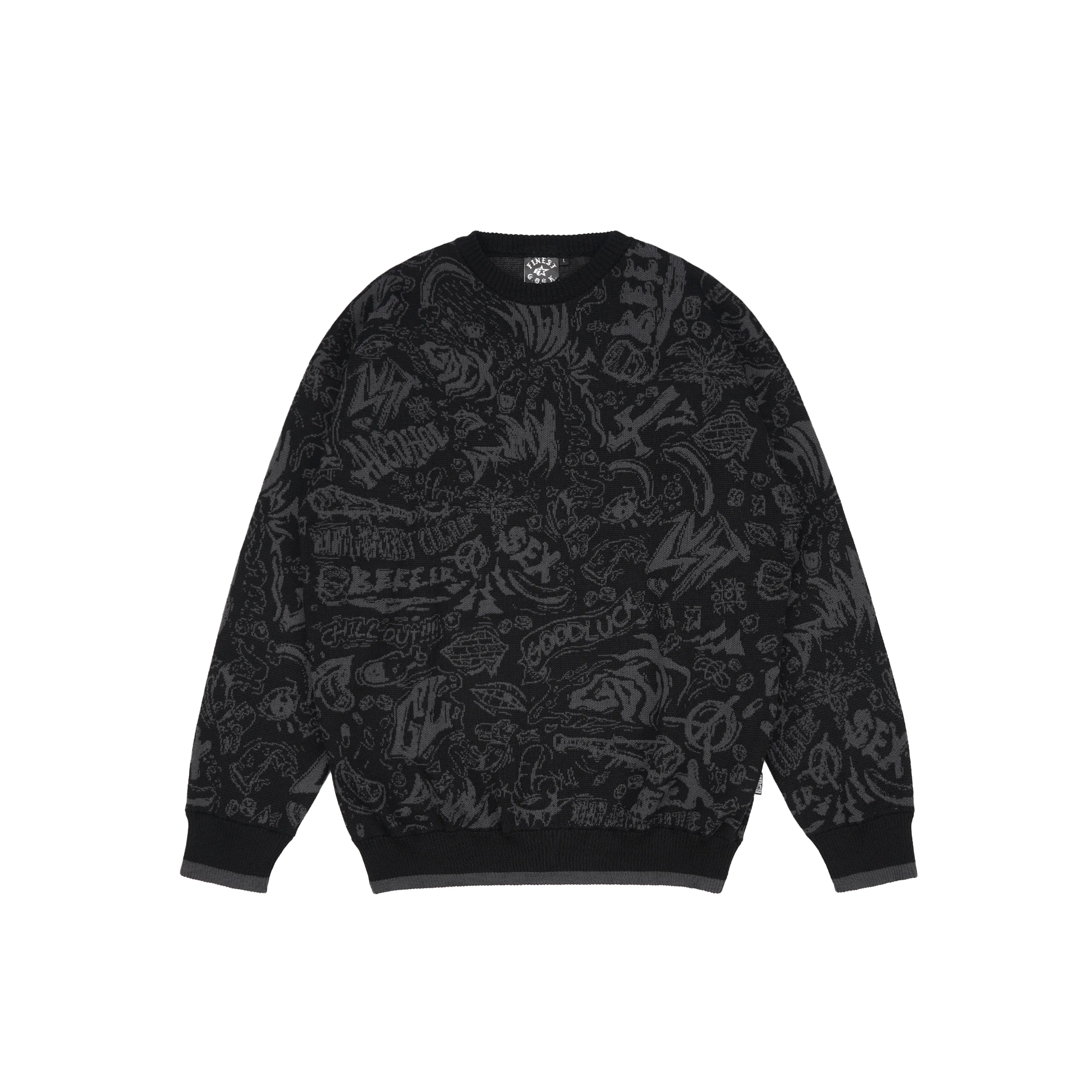 GDCK Crewneck Knit Black DAVE / Sweater Knitwear Hitam Rajut Katun / Sweatshirt Cardigan Oversize Panjang Baju