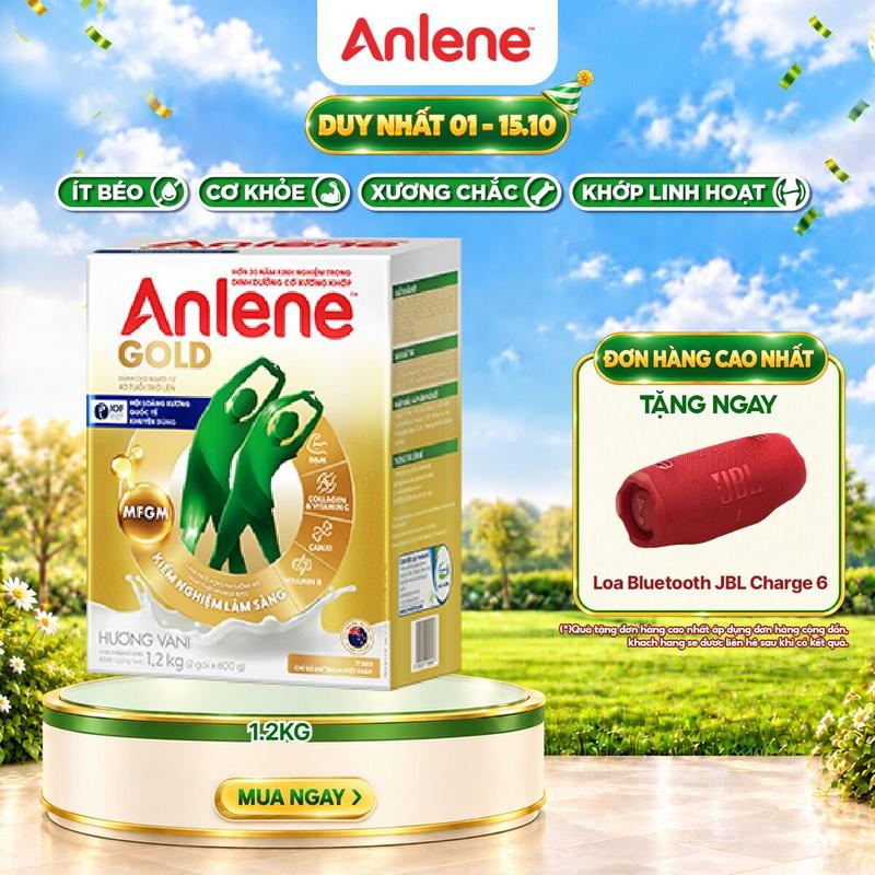 Sữa Bột Anlene Gold Hương Vani hộp giấy 1.2kg ít béo, chỉ số đường huyết thấp giúp tăng cường cơ xương khớp