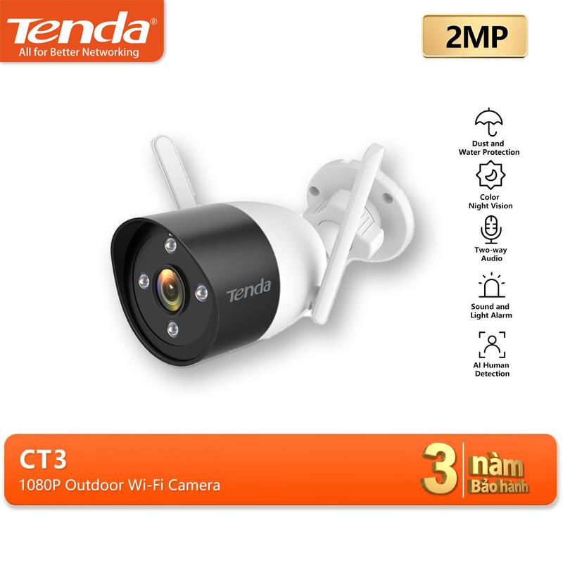 Tenda CT3 Camera WiFi Ngoài Trời – Full HD 1080P – Chống Nước Nhìn Đêm Thông Minh – Cảnh Báo Âm Thanh & Ánh Sáng – AI Phát Hiện – Đàm Thoại 2 Chiều – Bảo Hành 3 Năm! 