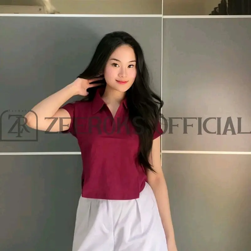 baju wanita crop top leher kerah polo lengan pendek terbaru bahan cotton combed 2