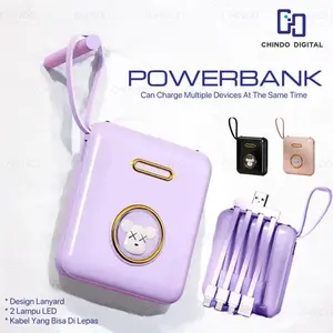 [COD] POWER BANK PB Karakter Mini Square Powerbank 20000 mAh 4 USB Cable Fast Charging Pengisi Daya Cepat LED Senter Digital Display Charger