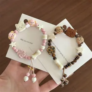 Gelang Keramik Manik Desain Kucing Anak Anjing Lucu Gelang Anyaman Tangan Antik Bergaya hadiah pacar gelang  tali