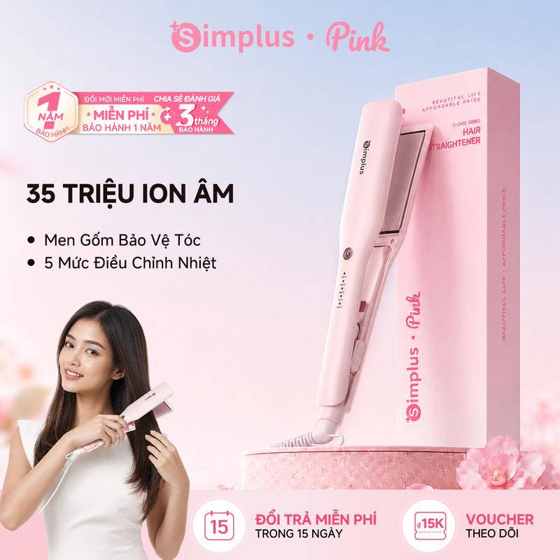SimplusPinkVN Máy Duỗi Tóc 5 Mức Nhiệt Công Nghệ Ion Âm, 35 Triệu Ion Bảo Vệ Tóc ,Thanh Duỗi Phủ Men Gốm Sứ Bảng ,Điều Chỉnh Linh Hoạt,Máy Chính Siêu Nhẹ 260g. Bảo hành 1 năm chỉ đổi không sửa