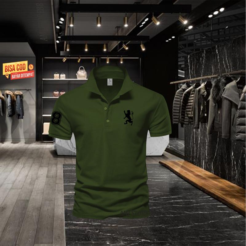 Cod - Polo shrit Pria kerah Giordano Lion 8 Text Hitam Kaos Kerah Dewasa Shirt / Kaos Wangki Pria Polo / Kaos Seragam 2
