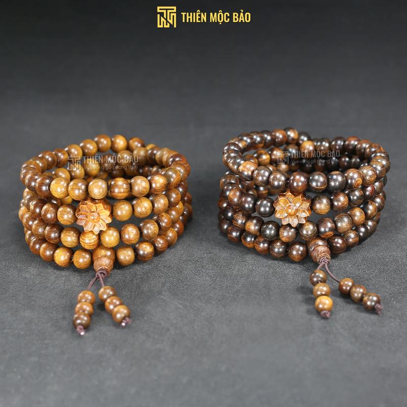 Vòng gỗ Bách xanh 108 hạt mix Hoa seᵰ loại Thường và Chìm nước 6mm, 8mm thơm tự nhiên - Chuỗi vòng đeo tay cho nam và nữ | Thiên Mộc Bảo