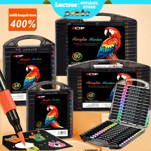 【Luctree】Set Spidol Akrilik Baru dalam Kotak 80/60/48/36/24/12 Warna Spidol Stabilo Lukisan DIY Cocok untuk Batu Kaca Mug Kain dan Kanvas