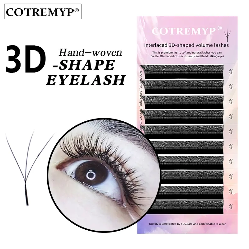 Lông Mi Cỏ Ba Lá Ma Thuật COTREMYP, Nối Mi Khối Lượng 3D, Hình Chữ W, 0.07 D / D +, Giúp Người Hâm Mộ Dễ Dàng 2