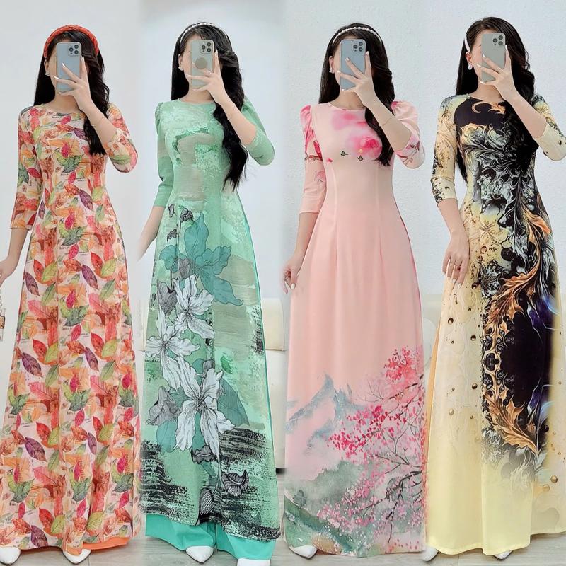  Áo dài nữ lụa nhật in 6D họa tiết sắc nét trẻ trung women dress 
