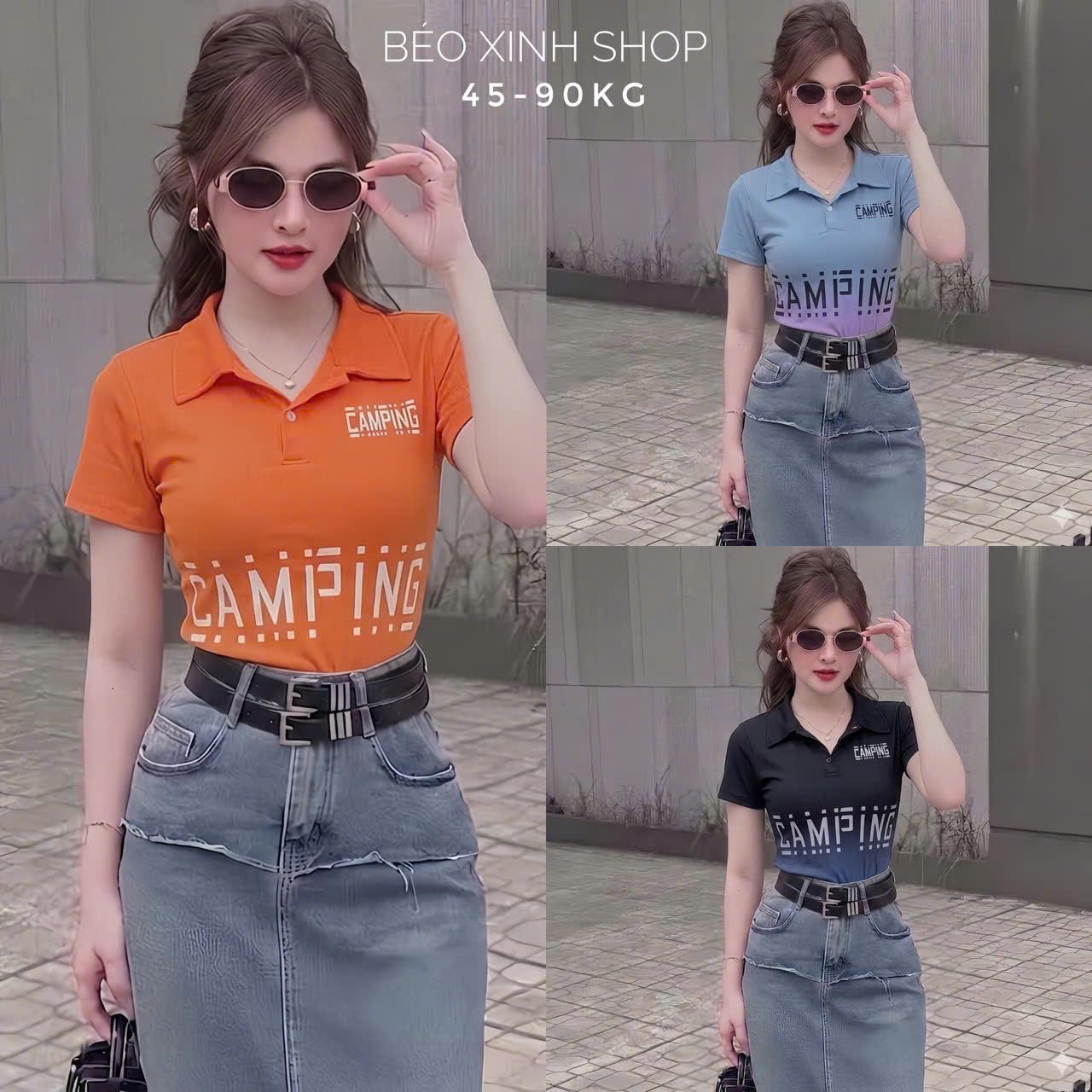 Áo Thun Polo Phối In Hình Họa Tiết Thun Gân Tăm 45- 90Kg Bigsize Dễ Thương Top Nữ Women - A.1420