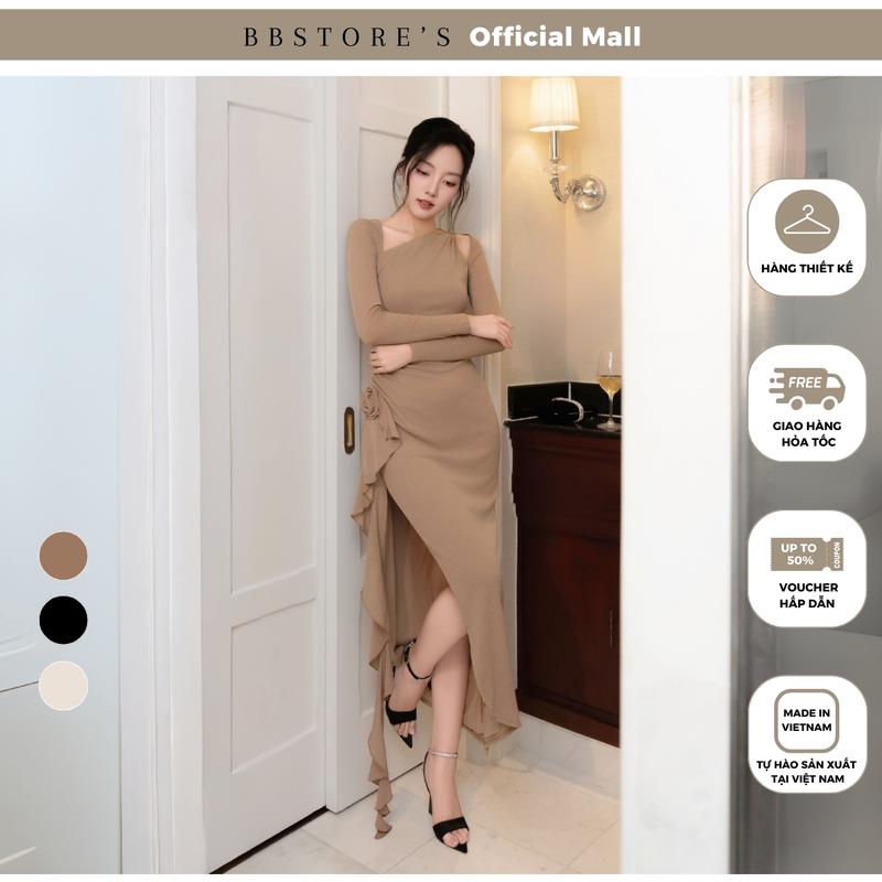  Đầm Body Dự Tiệc Cut out Lệch Vai Tay Dài Xẻ Tà Tôn Dáng Chất Thun Giấy BBSTORE'S - D4104T 