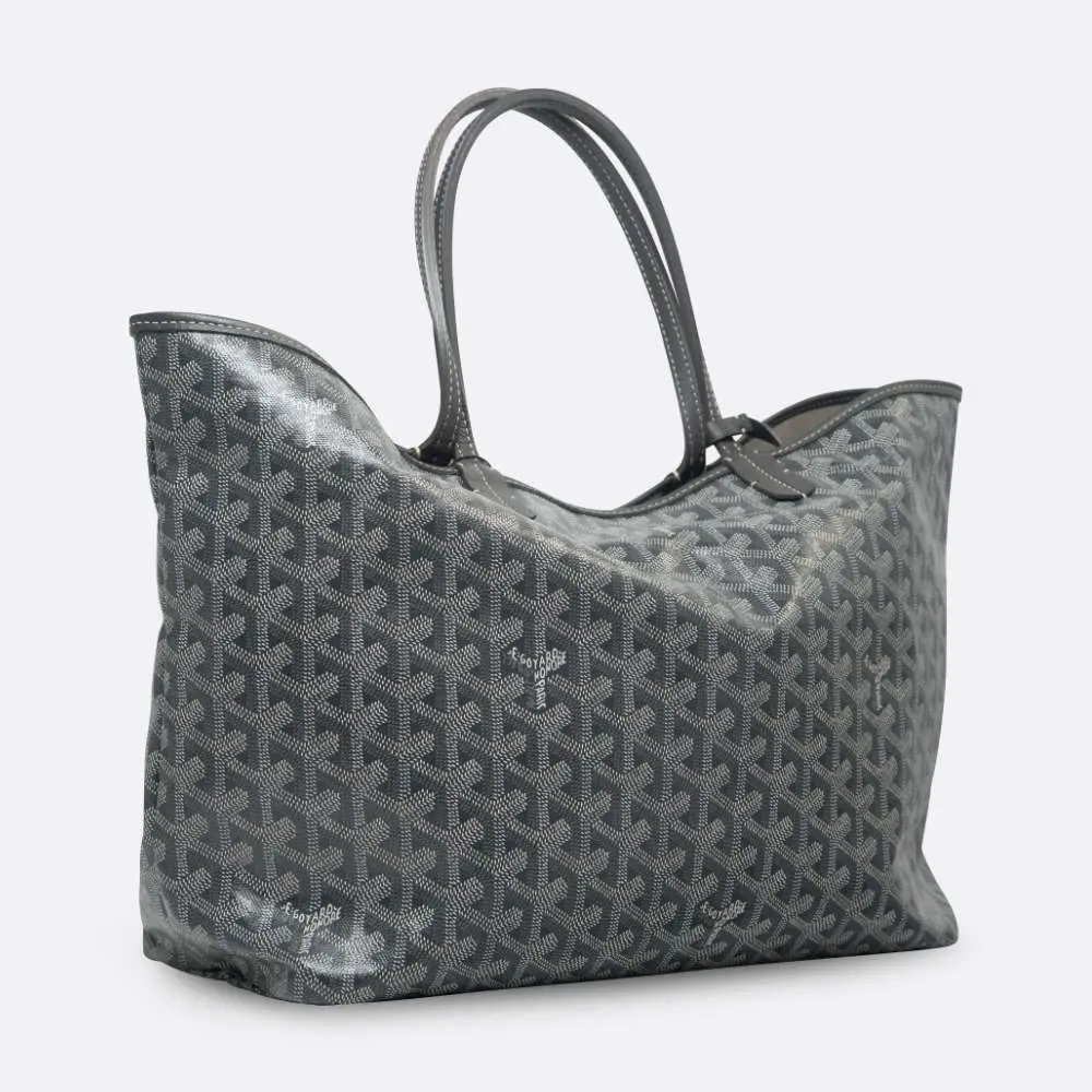 (PRE-OWNED) GOYARD SAINT LOUIS TOTE BAG PM GRAY CANVAS, CALF