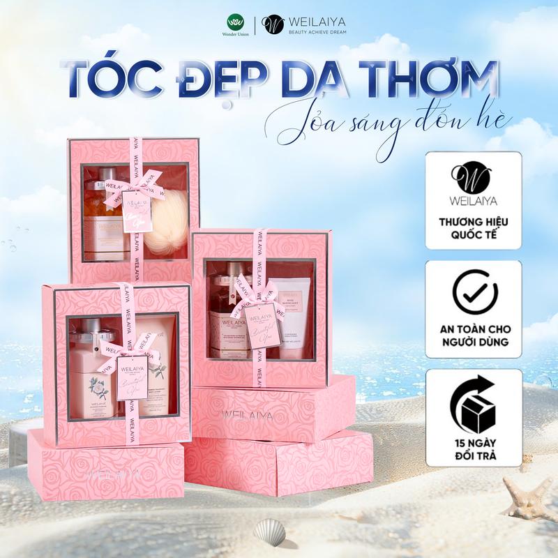 Hộp quà tặng Sữa tắm nước hoa dưỡng da Weilaiya & Lotion dưỡng thể body hoa trà