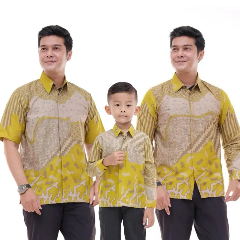 Kemeja Batik Pria Couple Batik Ayah dan Anak laki Laki Motif Inara Batik Anak Laki Laki Warna Kuning Lemon Lime 0