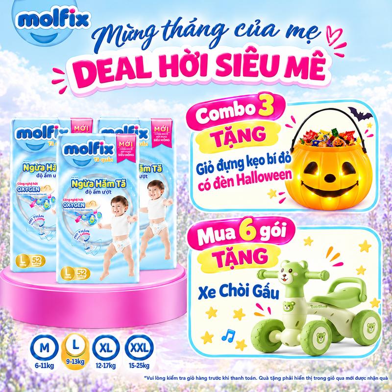 Combo 3 Tã/bỉm quần Molfix Oxy Super Jumbo Giúp Ngừa Hăm Tã Cho Bé