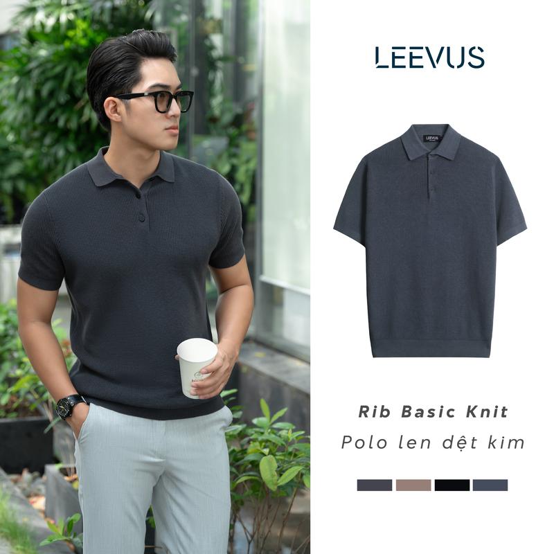 Áo polo LEN DỆT KIM nam Rib Basic Knit vải dệt RIBBED phối màu neutral thanh lịch LEEVUS - APL343