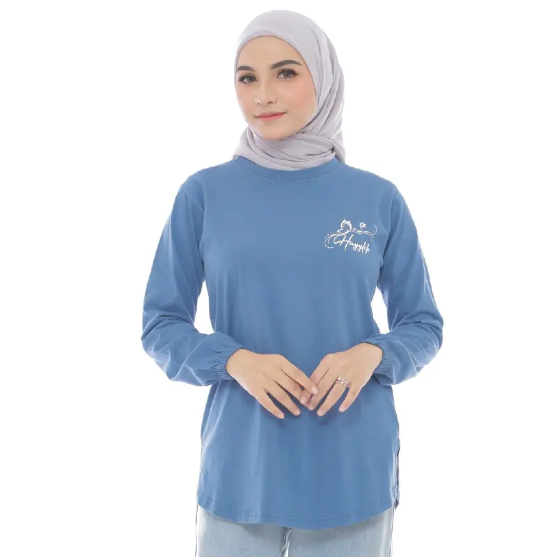 Atasan Wanita Jaya Fashion Top Lengan Kerut Katun Combed Warna Baru - Kaos Panjang Oval Model Hayylik Tanpa Ban Pinggang - Polos, Muslim, Sablon Oversize Basic 7