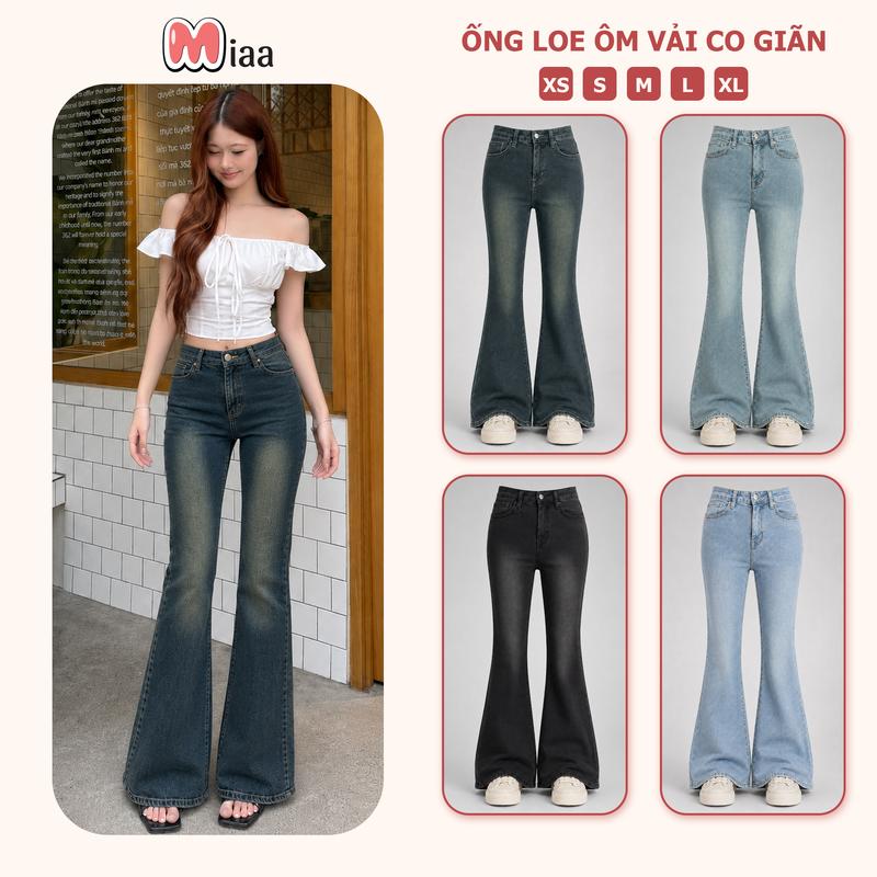 [MIAA] Quần Jeans Ống Loe Nữ Cạp Cao Cực Tôn Dáng - Chất Denim Co Giãn (Vải Jean Co Giãn) - Màu RETRO Xám, Xanh Đậm, Xanh Nhạt, Đen - Quần Ống Loe Ôm Đùi [Mã Q21 Q22]