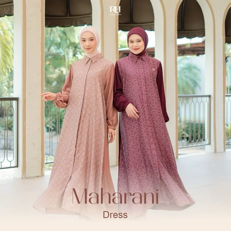 Rh Col Maharani Dress New ( gamis lebaran, gamis terbaru, gamis silky, gamis monogram)