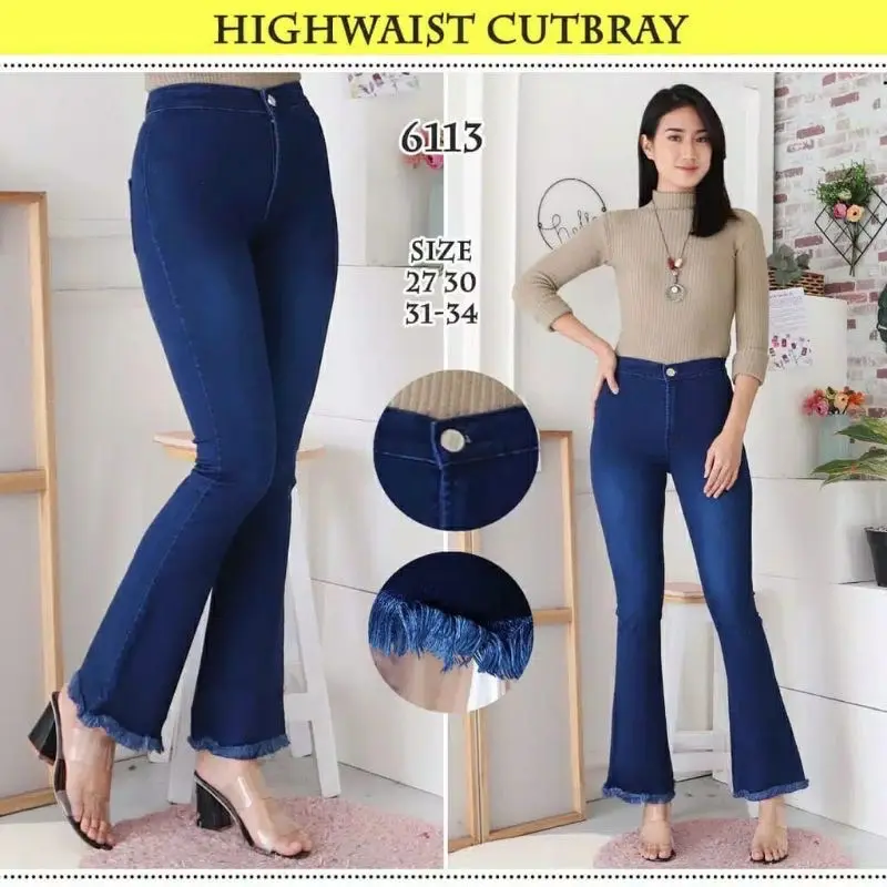 Celana Cutbray Jeans Wanita Highwaist Rawis -Jeans Highwaist wanita Strecht slimfit nyaman Panjang Melar Stretch Cewek
