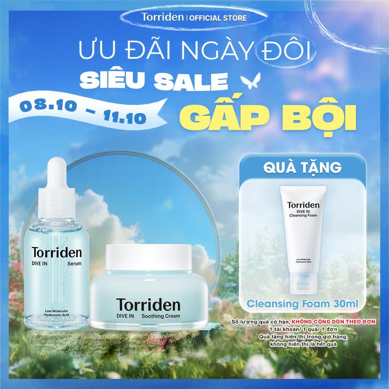[COMBO] Kem Dưỡng Soothing Cream 100ml Và Serum 50ml Torriden Dive In Hỗ Trợ Cấp Ẩm Căng Mướt