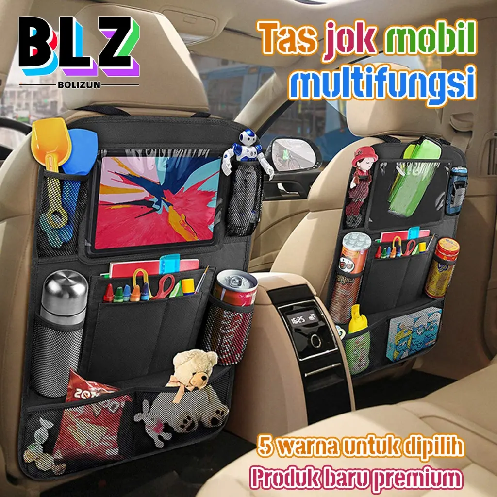 BOLIZUN Tas Belakang Jok Mobil Tas penyimpanan multi-saku Car Seat Organizer Multi-pocket Travel Storage Bag Kualitas Tinggi