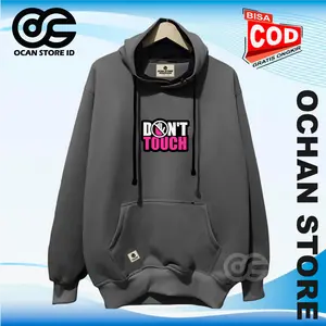 Jaket Hoodie distro Pria Wanita Motif Sablon Dont Touch  Warna Abu Tua Bahan Katun Nyaman Sweater Zipper Unisex