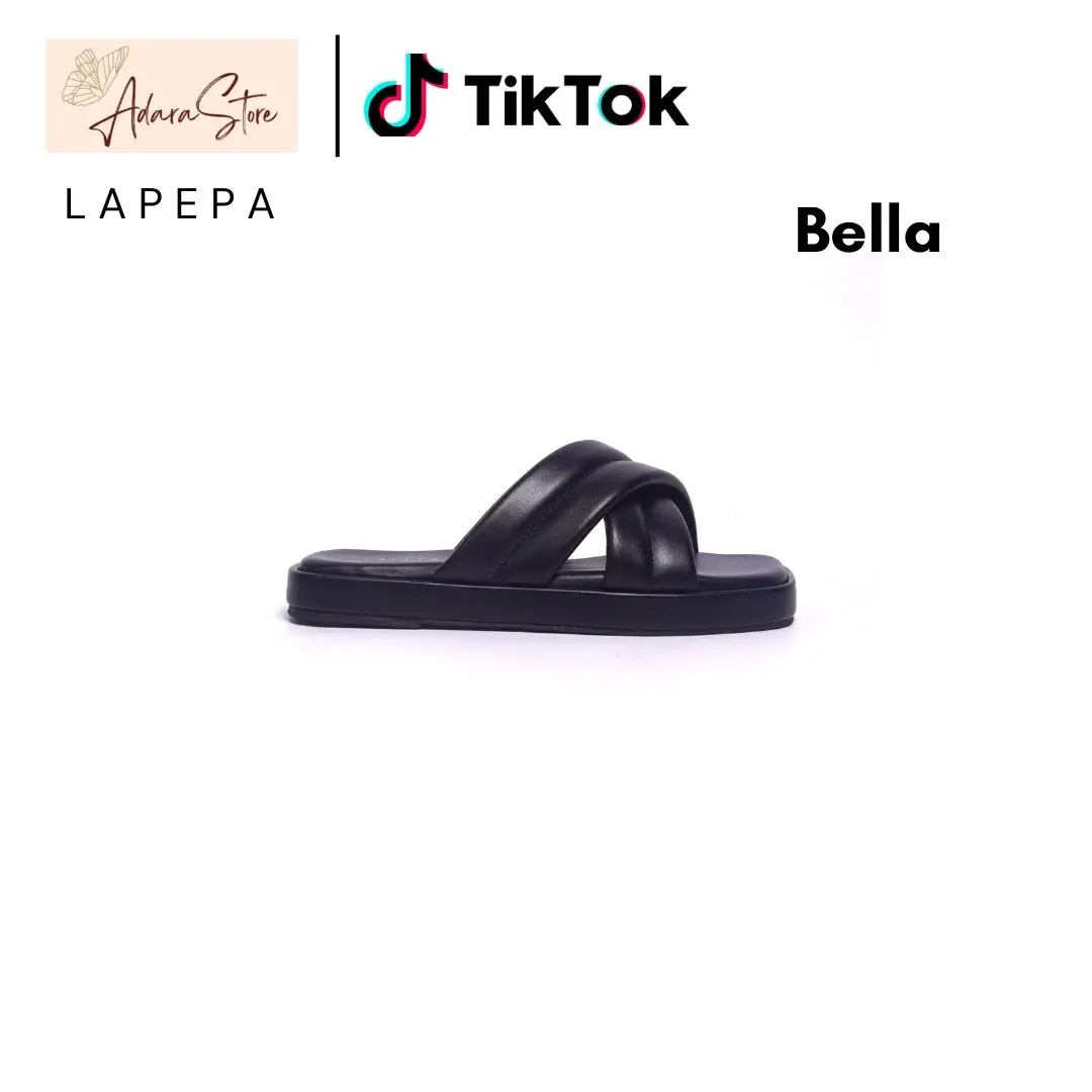 Lapepa BELLA Sandal Wanita Kasual Sendal Cewek Flat Teplek Flatform Model Silang DuaTinggi Hak 2cm Tatakan Empuk RIngan Size 36-40 Kekinian HItam