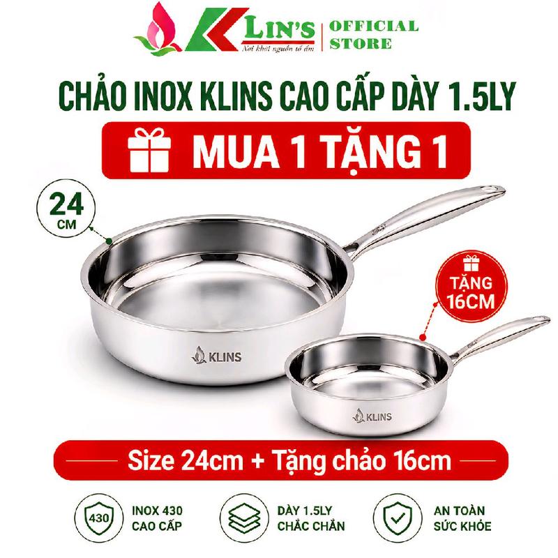 CHẢO 24CM INOX CAO CẤP DÀY 1.5LY INOX 430 (QUAI ĐÚC)