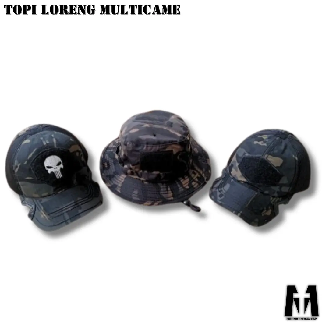 Topi Baseball Loreng Multy Cam Black Polos dan Bordir Tengkorak TERBARU - Pria topi  tactical topi  tactical