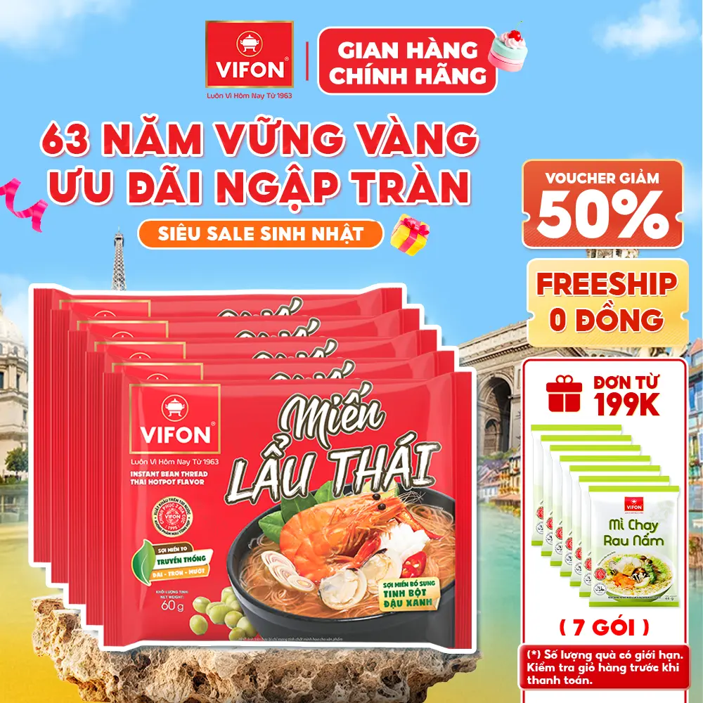 [VOUCHER HOT 10%] Set 5/ Set 10 gói Miến Lẩu Thái / Măng Vịt/ Sườn Heo VIFON 60gr / Gói