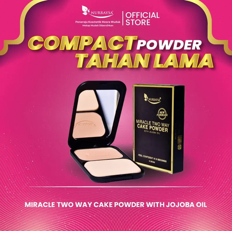NURRAYSA MIRACLE TWO WAY CAKE POWDER WITH JOJOBA OIL | Expired date: 19/06/2025 | Makeup  natural look tekstur yang ringan powder bedak compact foundation tak bercapuk bedak serap minyak tahan lama bedak foundation kawal minyak tutup pori Flawless