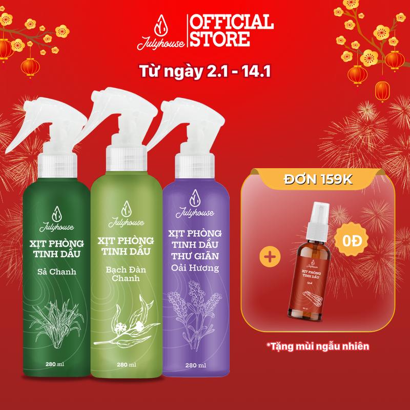 BÌNH XỊT PHÒNG TINH DẦU SẢ CHANH BẠC HÀ QUẾ BẠCH ĐÀN CHANH JULYHOUSE 280ML KHỬ MÙI HIỆU QUẢ MÙI TỰ CHỌN