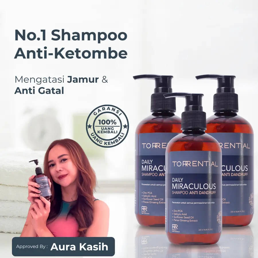 TORRENTIAL Bundle 3 PCS Shampoo Anti Ketombe Bergaransi - Dialy Miraculous Shampoo (100% Garansi Uang kembali)