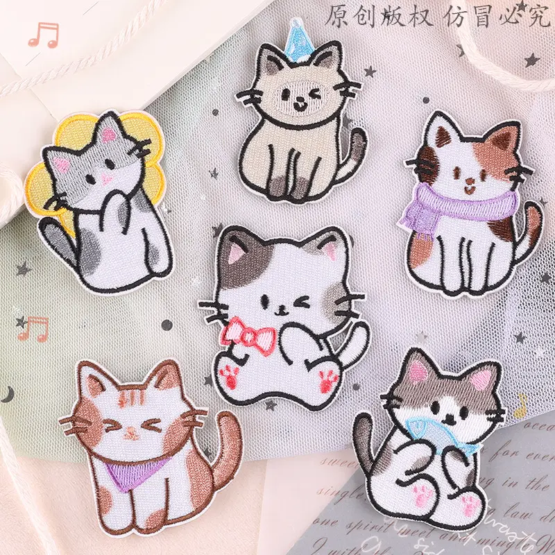 Original embroidery sticker computer embroidered label clothing accessories cartoon cat animal badge DIY patch sticker Carnival Kruikenstad Emblem Iron On Patches For Clothes
