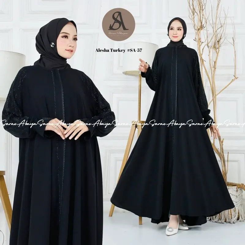 (Promo) Sarae Abaya Turkey Premium Alesha SA-57 Bordir Payet Ceruty Pesta Arab Turki Cantik Muslim Mewah Gamis Dress Wanita Lebaran Hitam Dewasa Kondangan 2