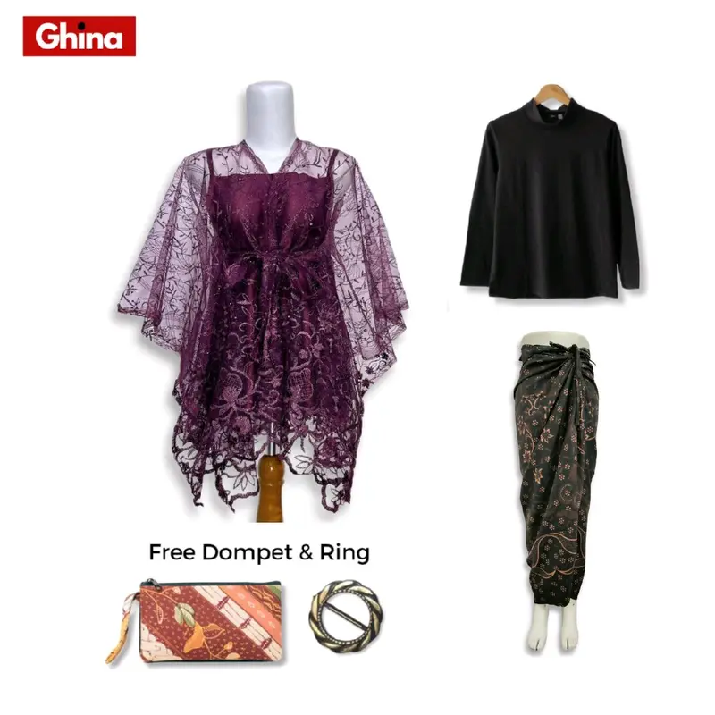 Paket Kondangan 5in1 - Kebaya Ghina One Set Kondangan Wanita Kekinian Outer Brokat Tile Premium Cardi Setelan Kebaya Modern Polos Pesta Dress Remaja Dewasa Mewah kebaya graduation kelulusa kebaya burgundy Baju Atasan Natal Wisuda 3