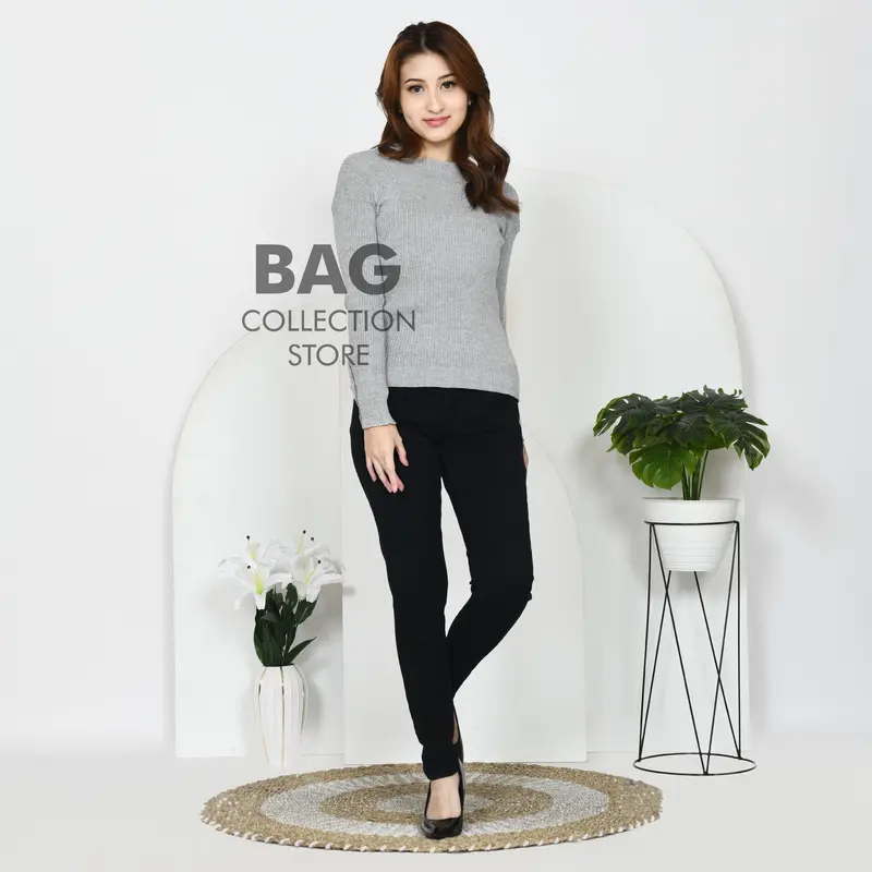 BAG - Inara Sweater Rajut Turtle Neck Outfit Manset Knitware Kancing Inara Wanita Kekinian Korean Style 7
