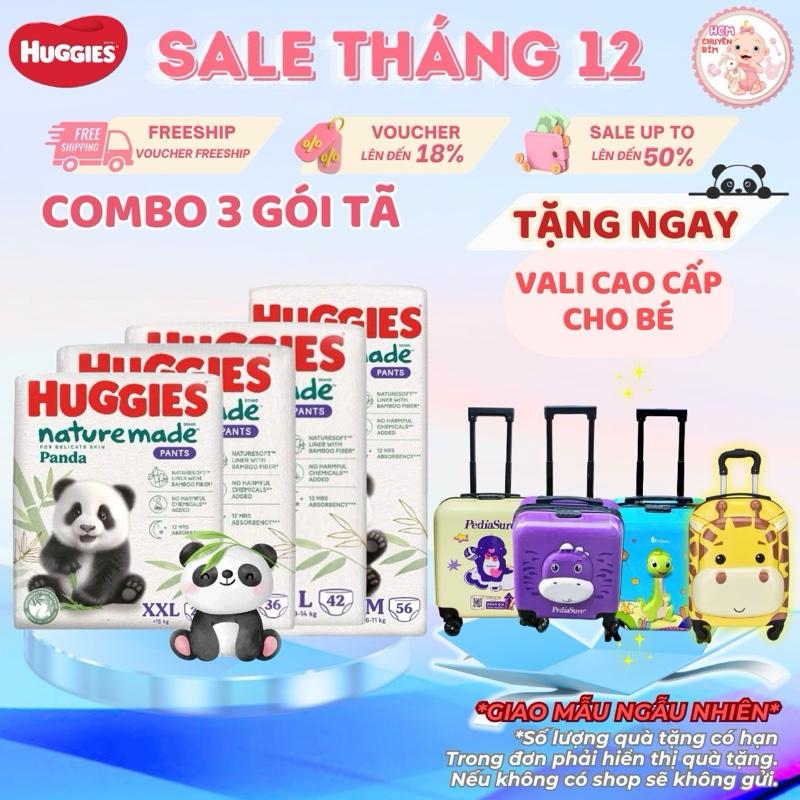 Combo 3 Tã Quần HUGGIES Nature Made Panda Size M56 L42 XL36 XXL24 miếng Cho Bé