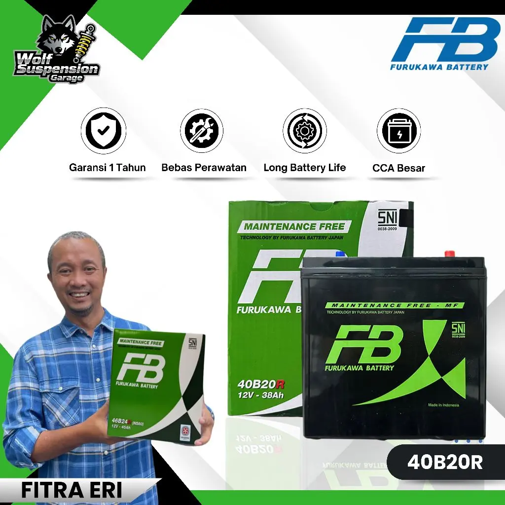 Furukawa Battery / FB Aki Mobil Wuling Air EV 40B20R / NS40Z 12V / 38Ah Aki Kering INDOMOBIL