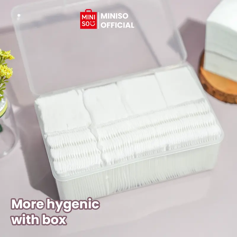 MINISO Facial Cotton Pads 75pcs Tebal + 400pcs Tipis Kapas Pembersih Makeup Make Up Bantalan Kapas Kotak Kapas Pembersih Wajah Kapas Kecantikan 7