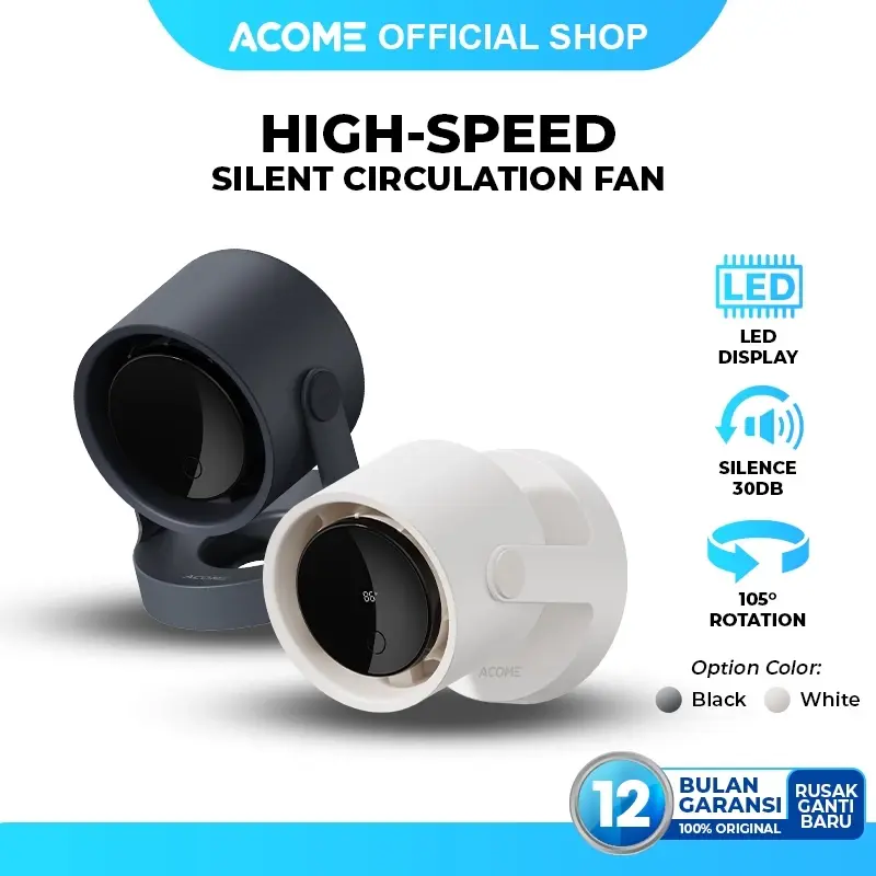【BISA COD】ACOME Portable Desktop Mini Fan USB Kipas Angin Mini LED 105° Rotatable 5 Level Kecepatan Mode Senyap AF001 Original - Garansi Resmi 1 Tahun
